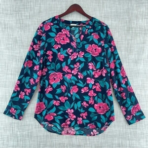 Talbots Floral Design Long Sleeve V-neck Blouse Women's S  -7694/6 b